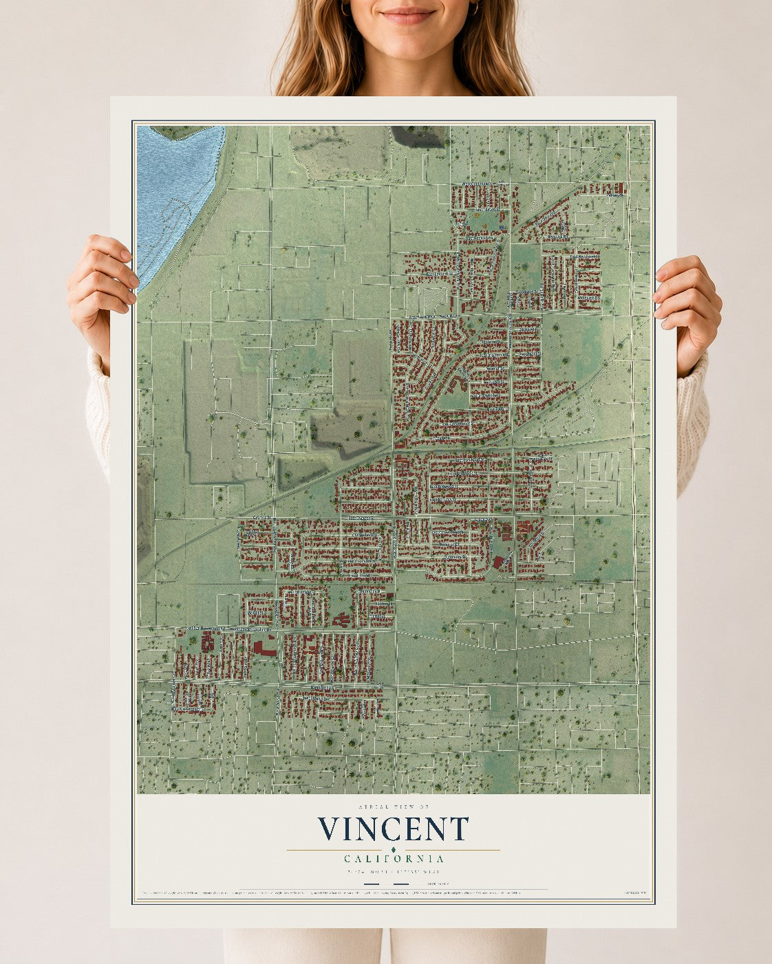 Map of Vincent, California, 24 x 36 inch unframed archival matte print