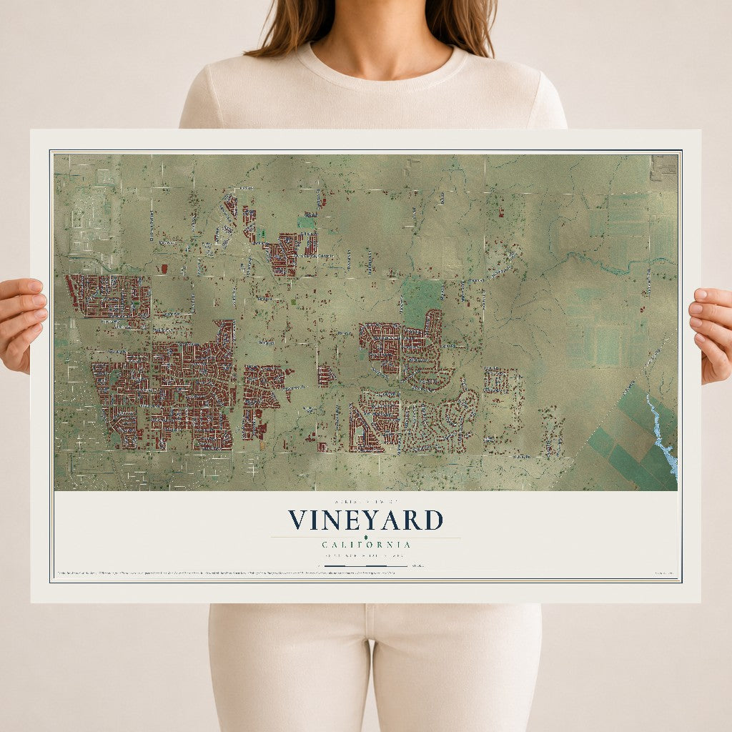 Map of Vineyard, California, 18 x 24 inch unframed archival matte print