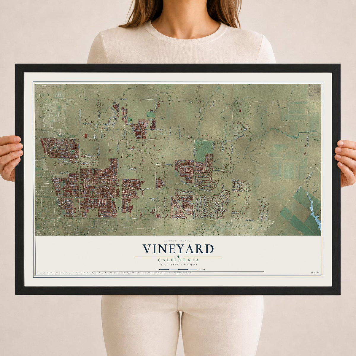 Map of Vineyard, California, 18 x 24 inch print in a black wood frame