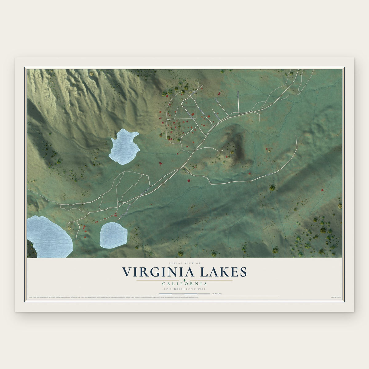 Virginia Lakes, California map print, the full design