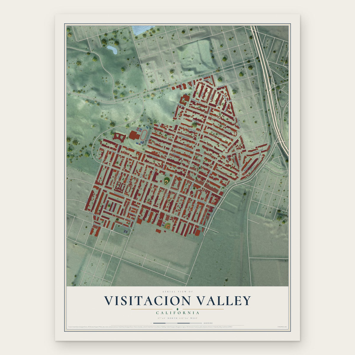 Visitacion Valley, California map print, the full design