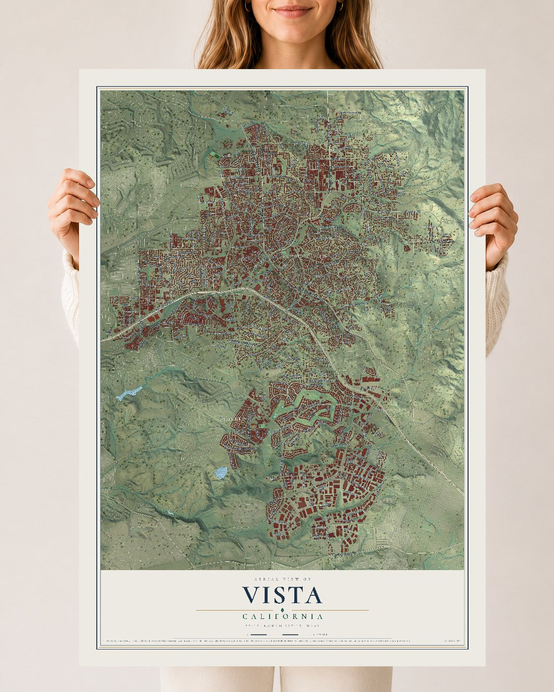 Map of Vista, California, 24 x 36 inch unframed archival matte print