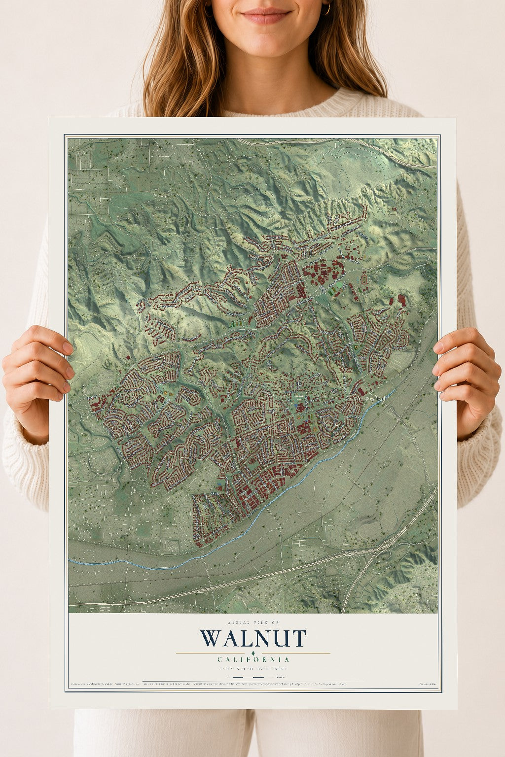 Map of Walnut, California, 18 x 24 inch unframed archival matte print