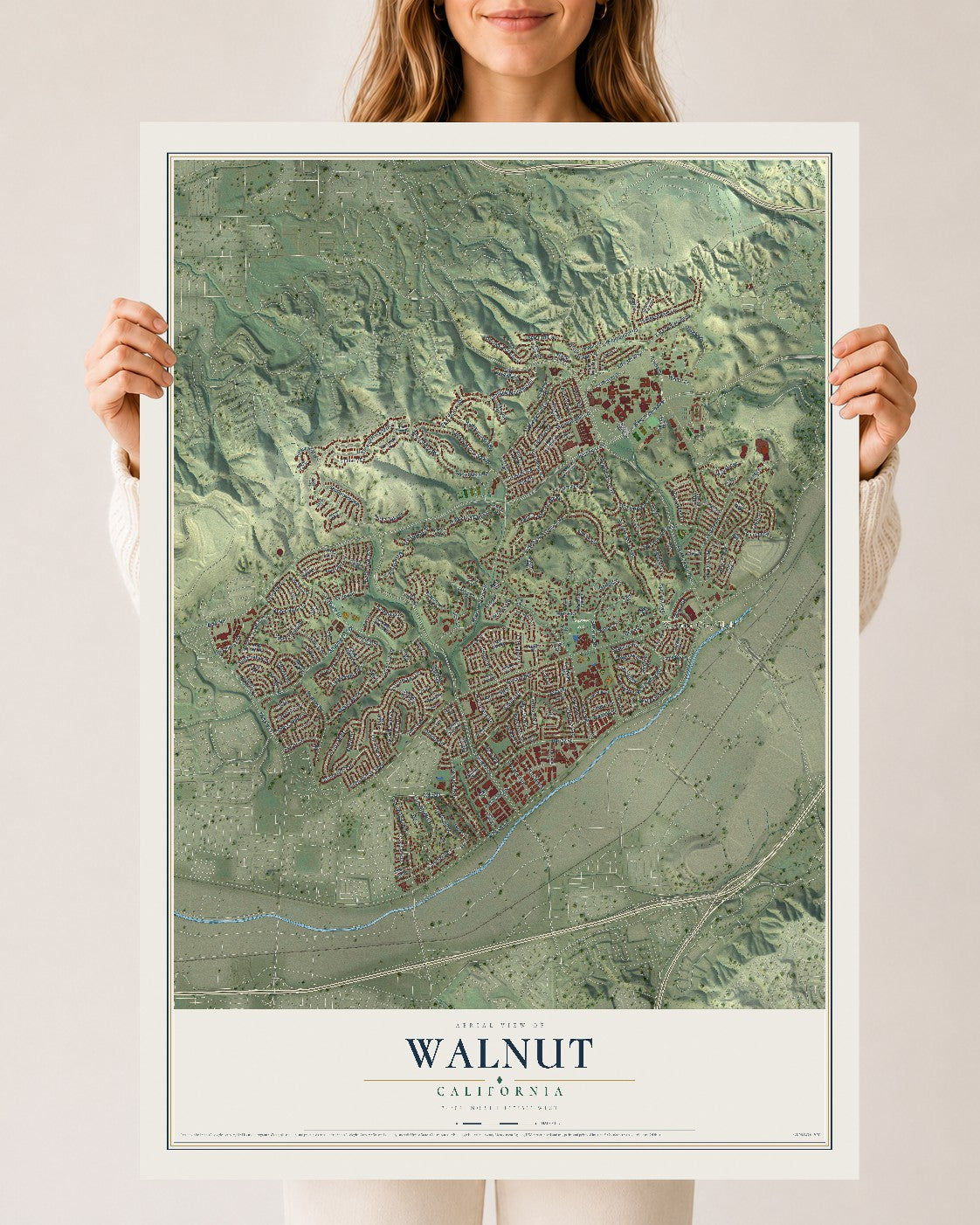 Map of Walnut, California, 24 x 36 inch unframed archival matte print