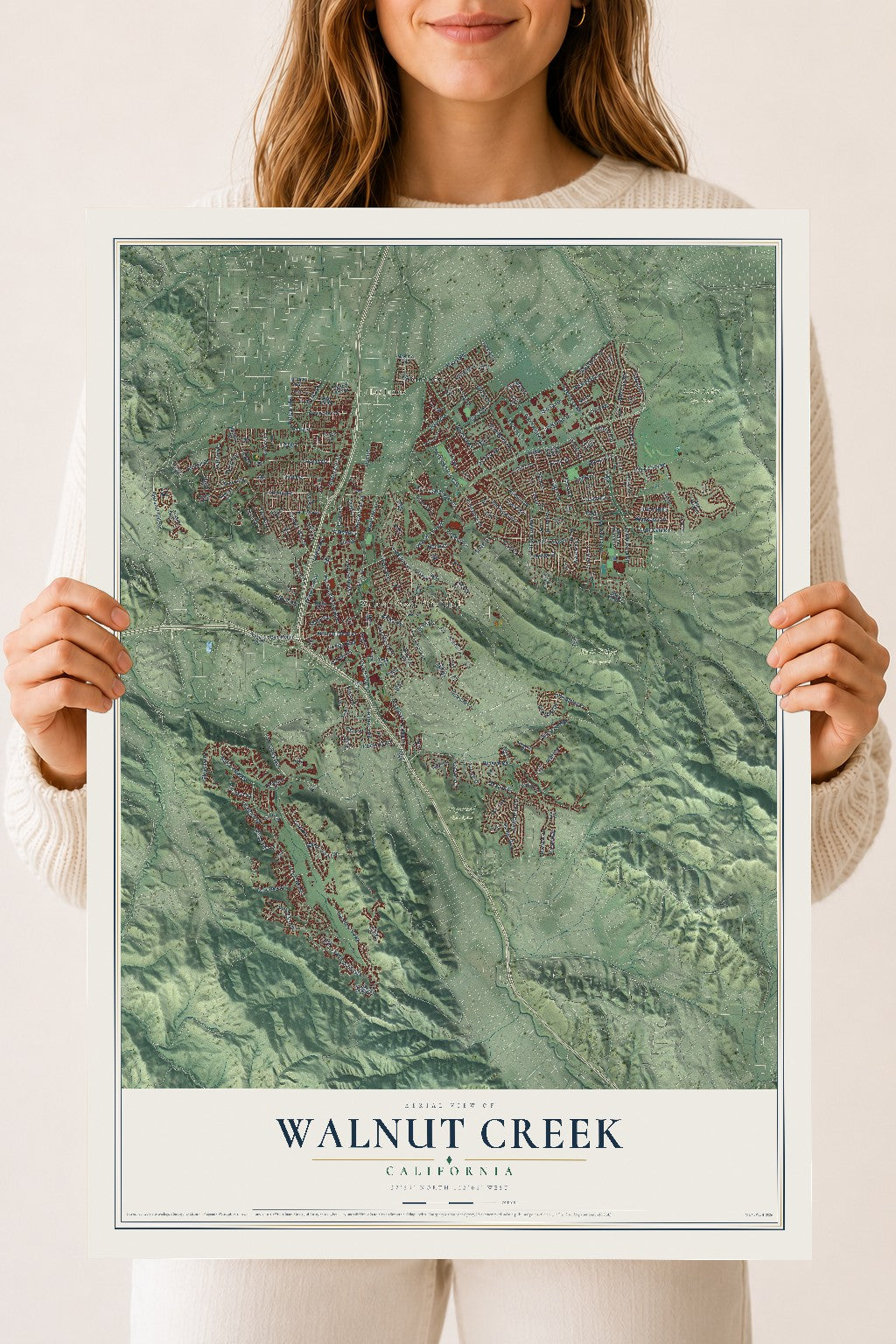 Map of Walnut Creek, California, 18 x 24 inch unframed archival matte print