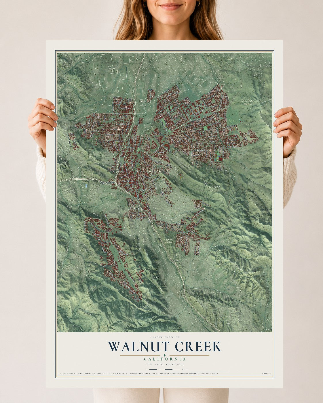 Map of Walnut Creek, California, 24 x 36 inch unframed archival matte print
