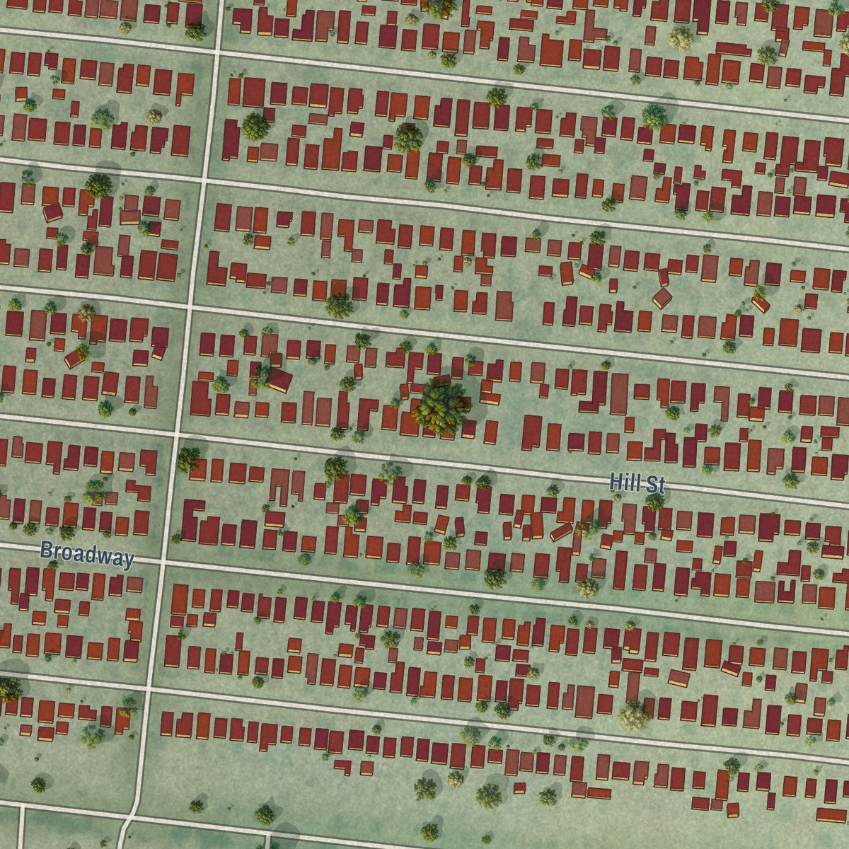 Close-up of the map of Walnut Park, California print showing street and building detail