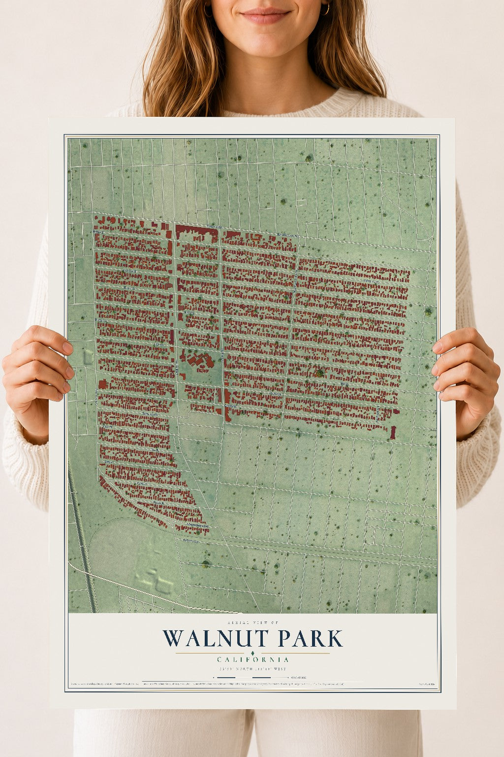 Map of Walnut Park, California, 18 x 24 inch unframed archival matte print