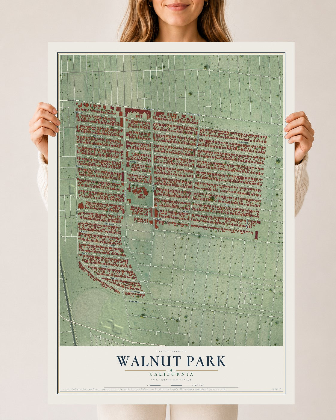 Map of Walnut Park, California, 24 x 36 inch unframed archival matte print