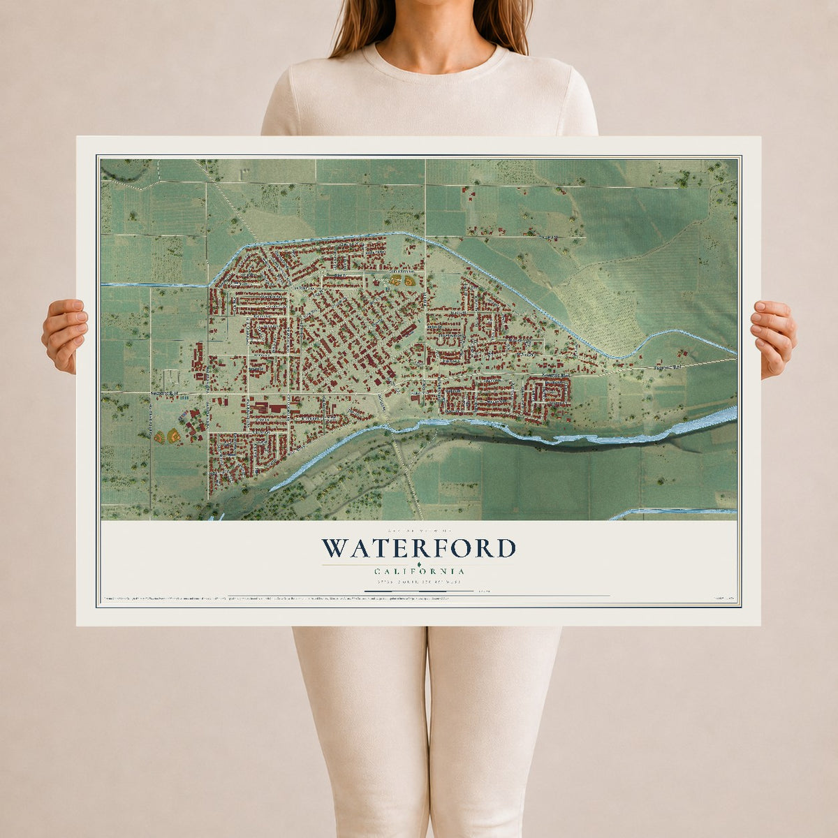 Map of Waterford, California, 24 x 36 inch unframed archival matte print