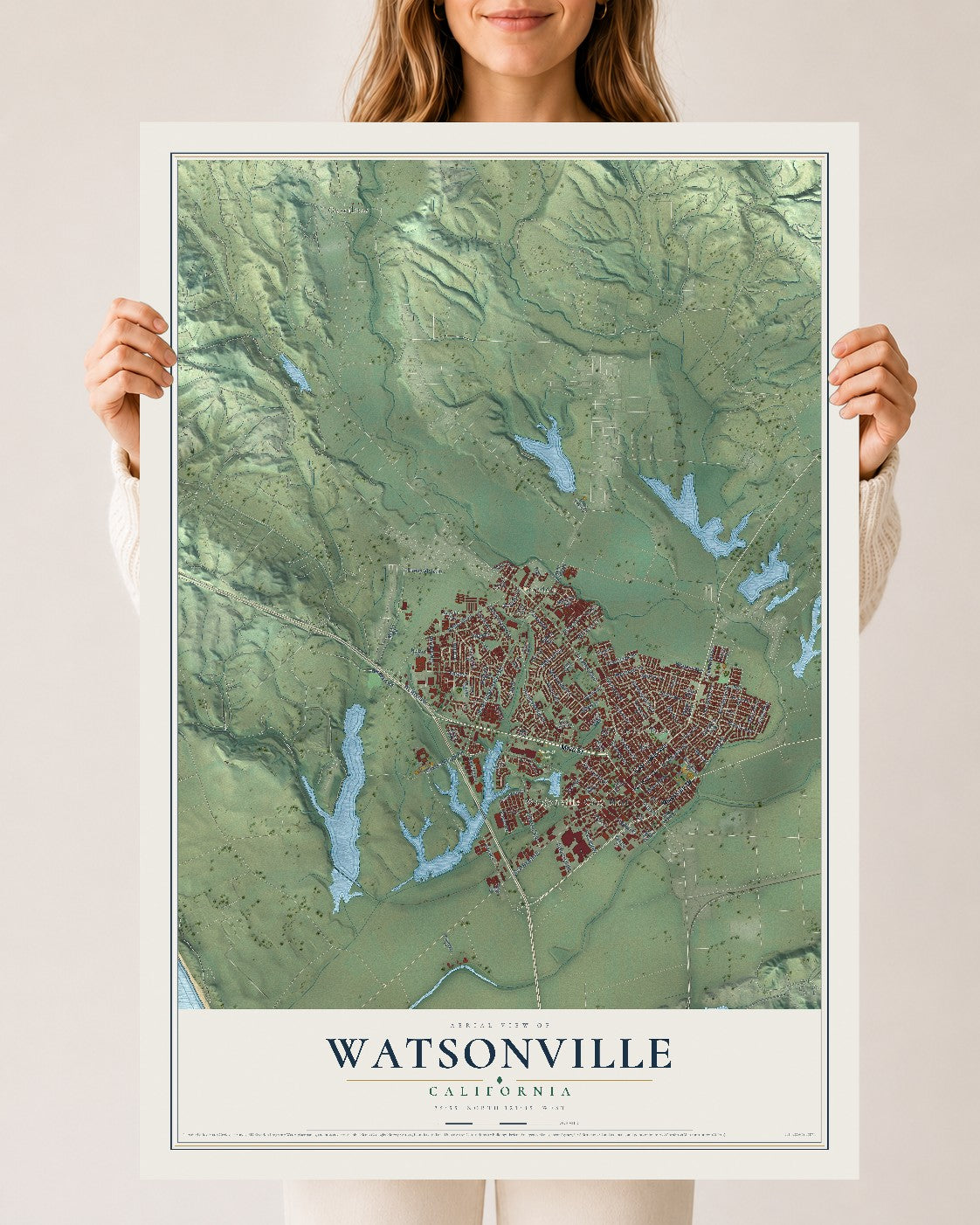 Map of Watsonville, California, 24 x 36 inch unframed archival matte print