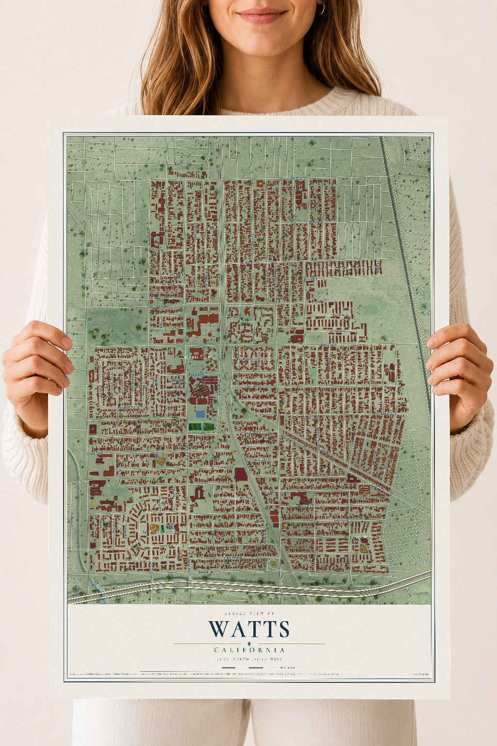 Map of Watts, California, 18 x 24 inch unframed archival matte print