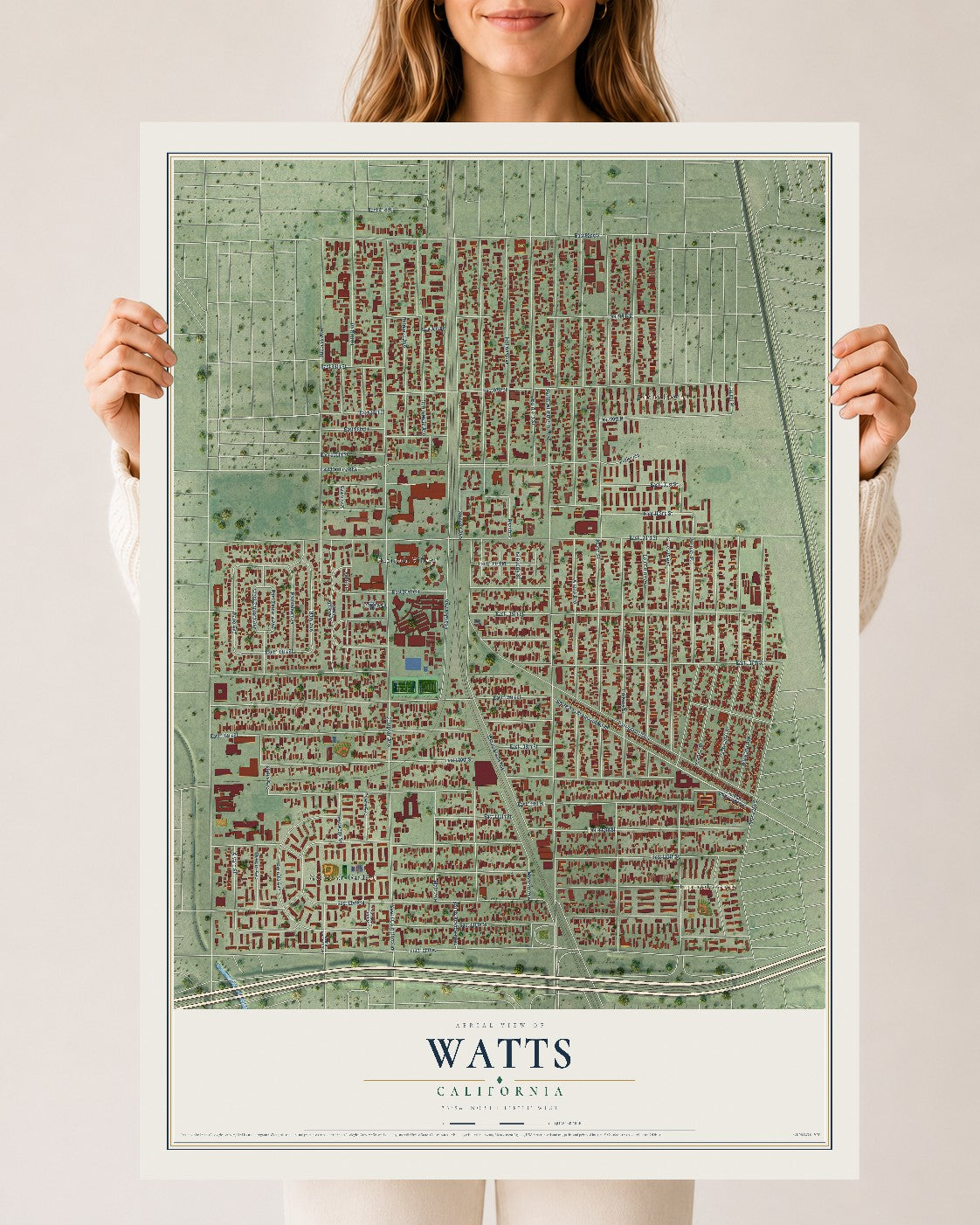 Map of Watts, California, 24 x 36 inch unframed archival matte print