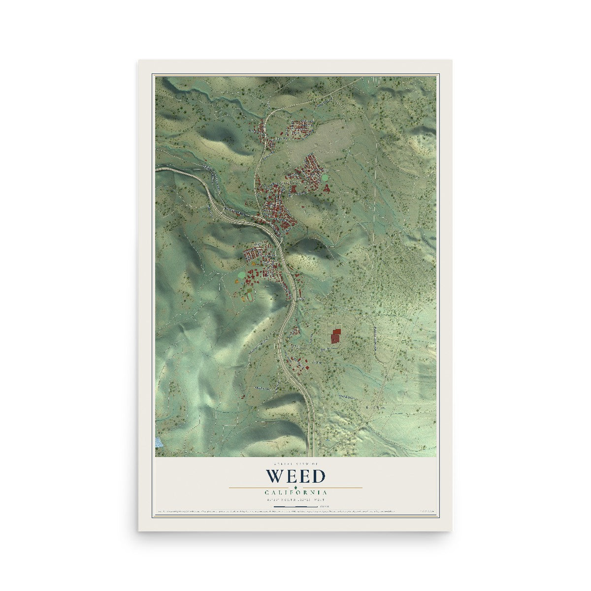 Map of Weed, California, 12 x 18 inch unframed archival matte print