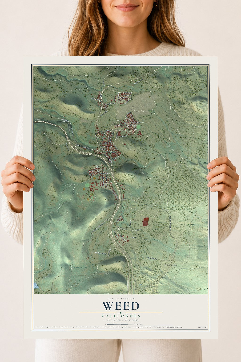 Map of Weed, California, 18 x 24 inch unframed archival matte print