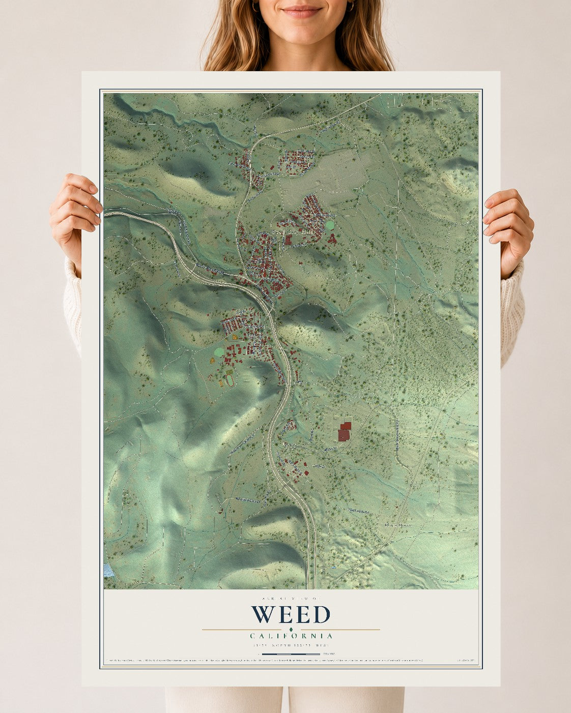 Map of Weed, California, 24 x 36 inch unframed archival matte print