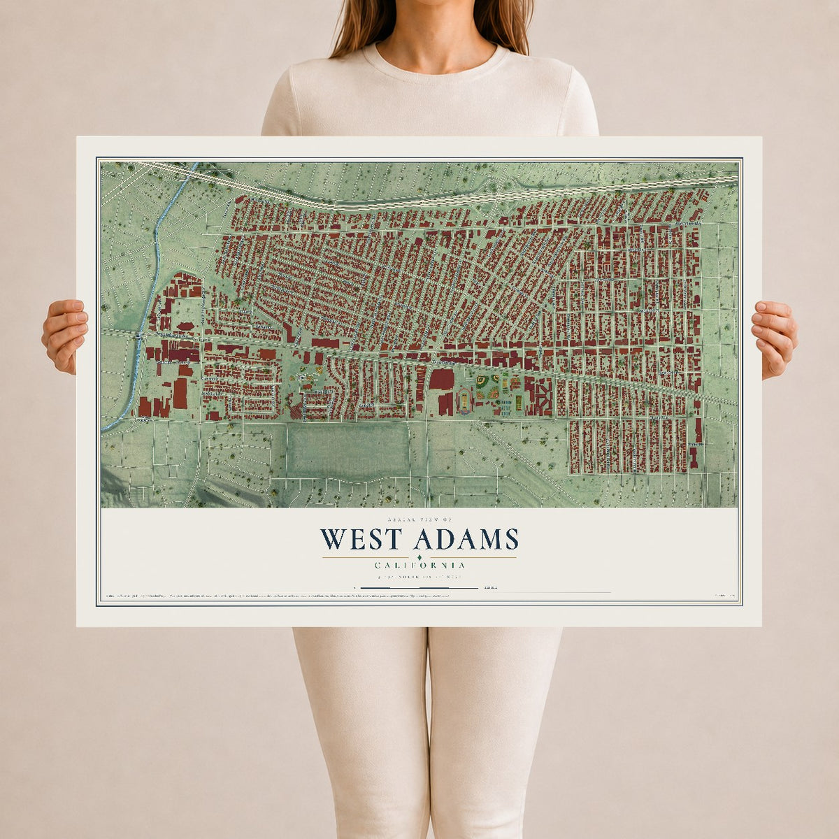 Map of West Adams, California, 24 x 36 inch unframed archival matte print