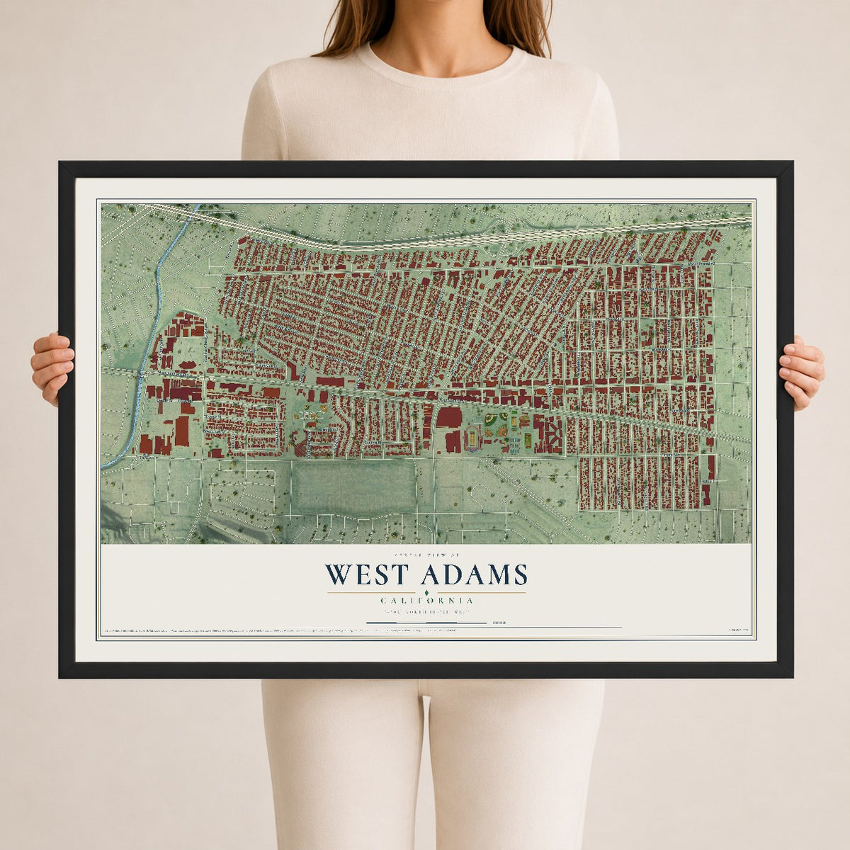 Map of West Adams, California, 24 x 36 inch print in a black wood frame
