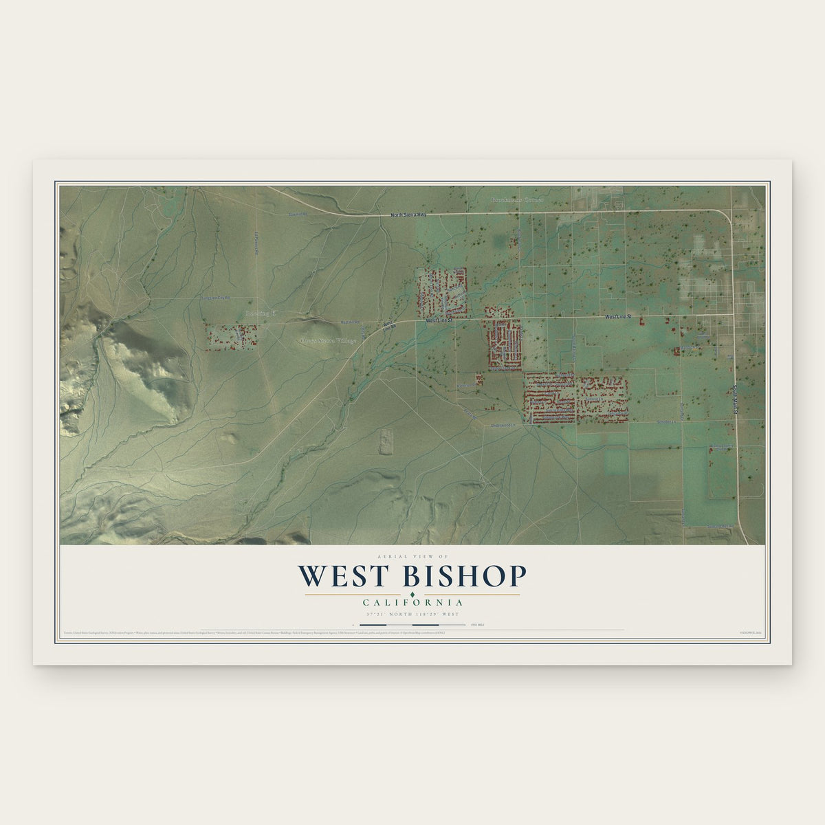 West Bishop, California map print, the full design