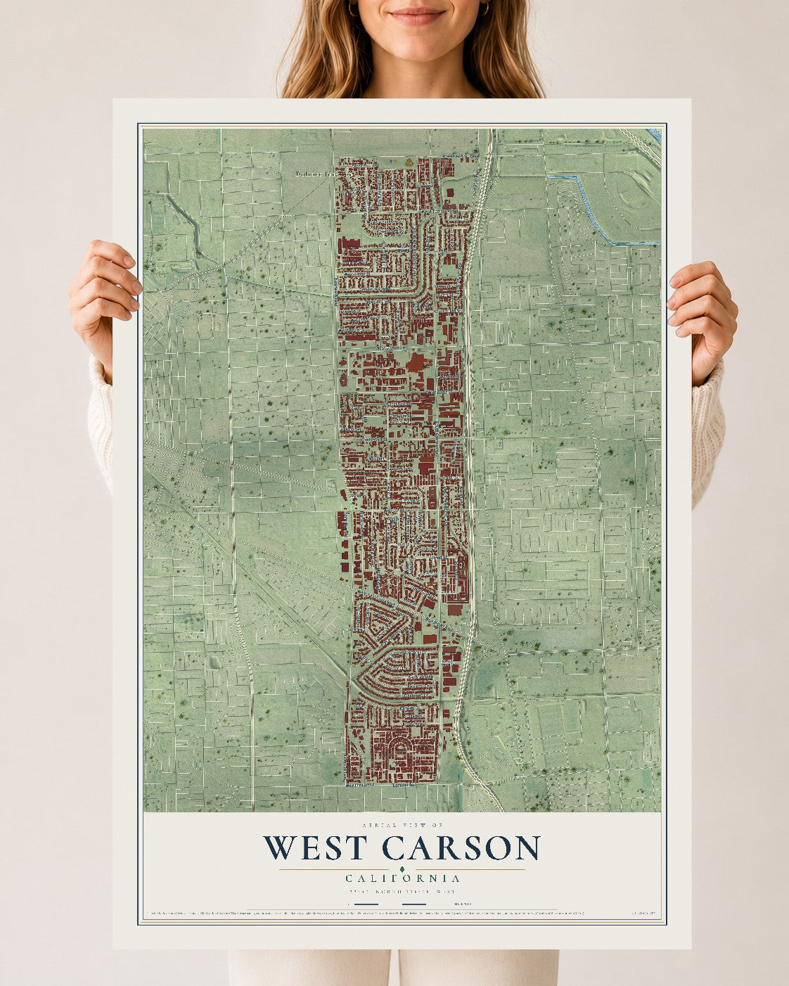 Map of West Carson, California, 24 x 36 inch unframed archival matte print