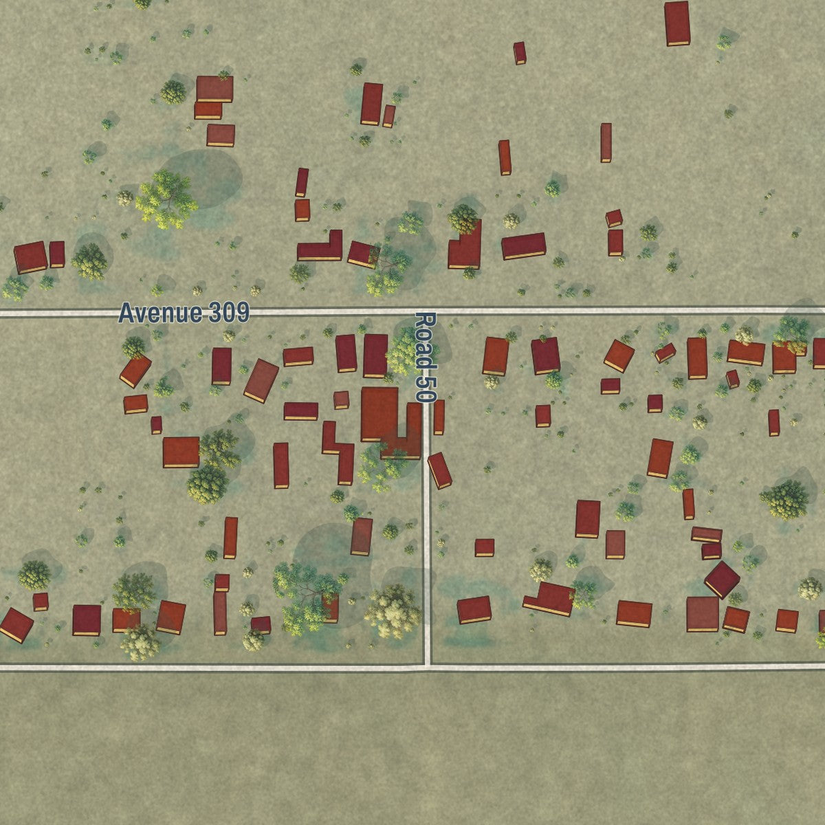 Close-up of the map of West Goshen, California print showing street and building detail