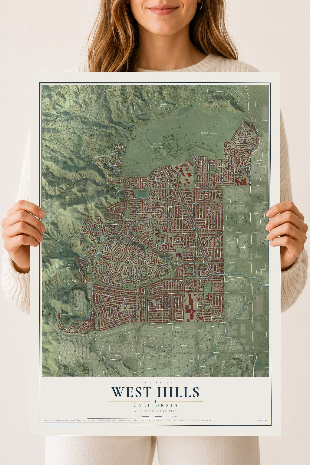 Map of West Hills, California, 18 x 24 inch unframed archival matte print