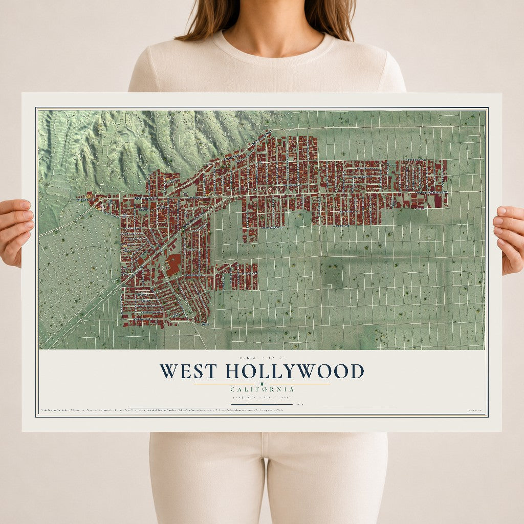 Map of West Hollywood, California, 18 x 24 inch unframed archival matte print