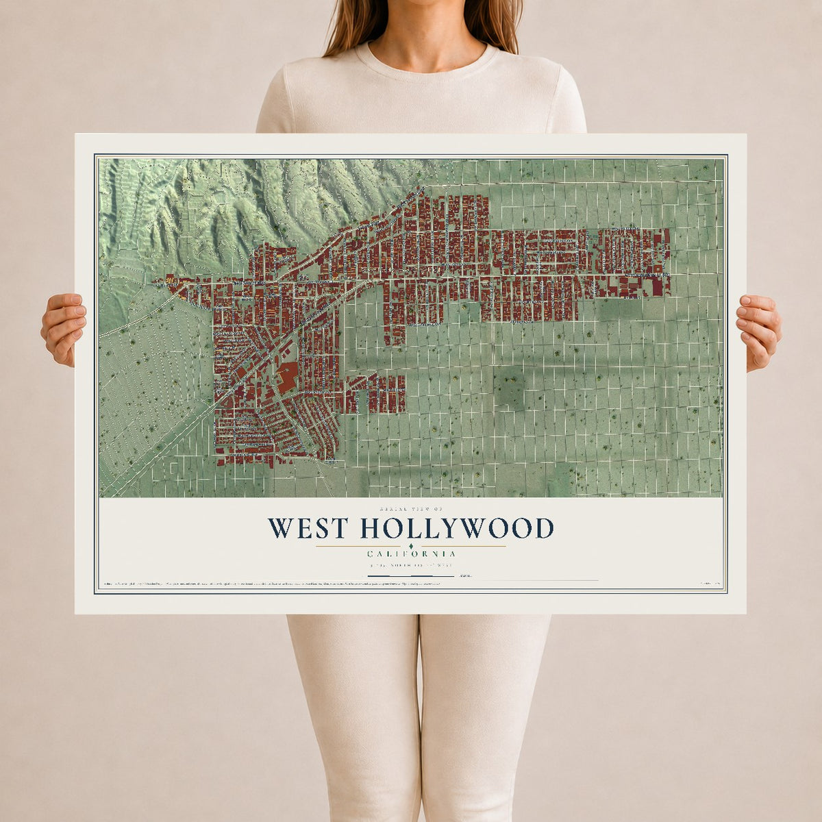 Map of West Hollywood, California, 24 x 36 inch unframed archival matte print