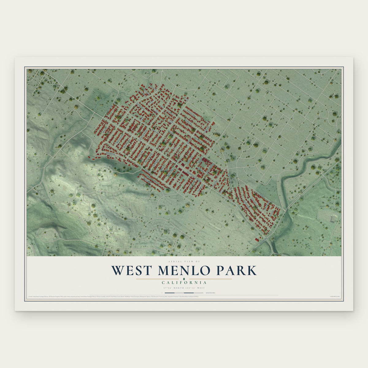 West Menlo Park, California map print, the full design