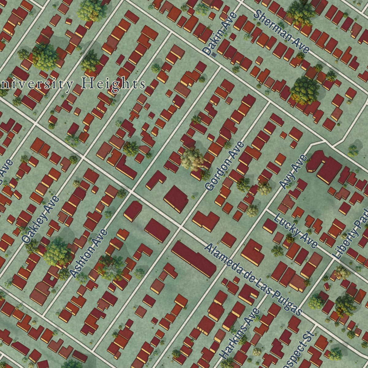 Close-up of the map of West Menlo Park, California print showing street and building detail