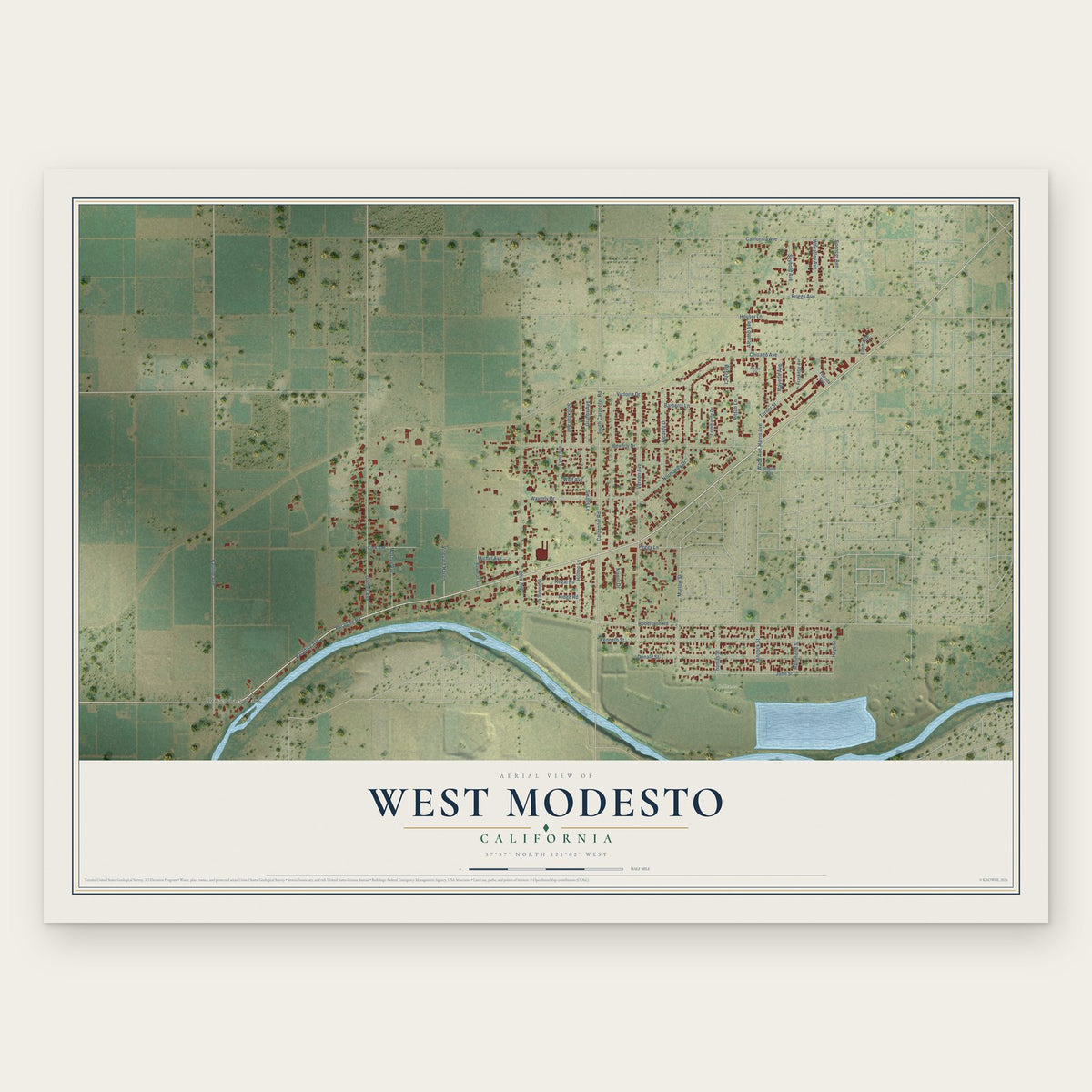 West Modesto, California map print, the full design