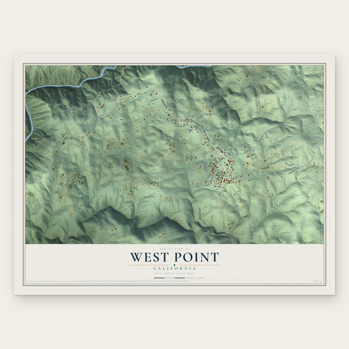 West Point, California map print, the full design