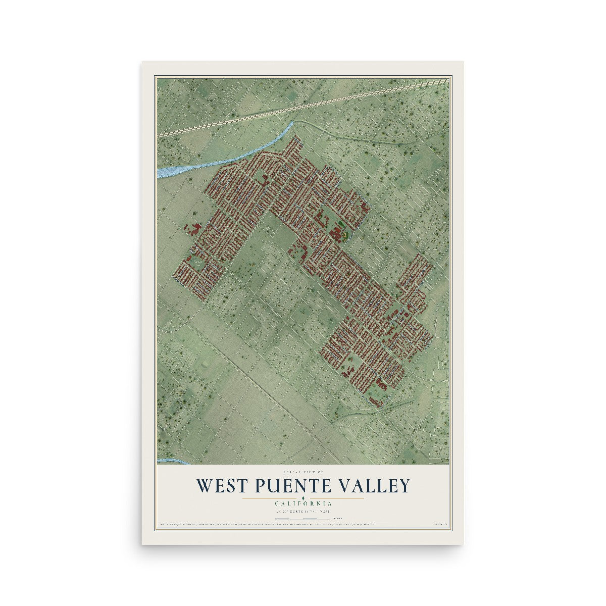 Map of West Puente Valley, California, 12 x 18 inch unframed archival matte print