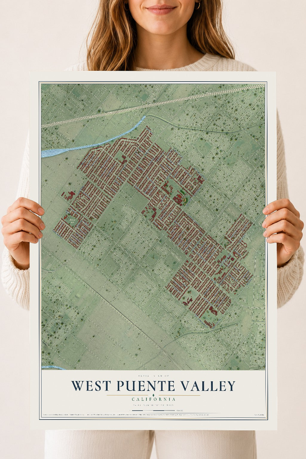 Map of West Puente Valley, California, 18 x 24 inch unframed archival matte print