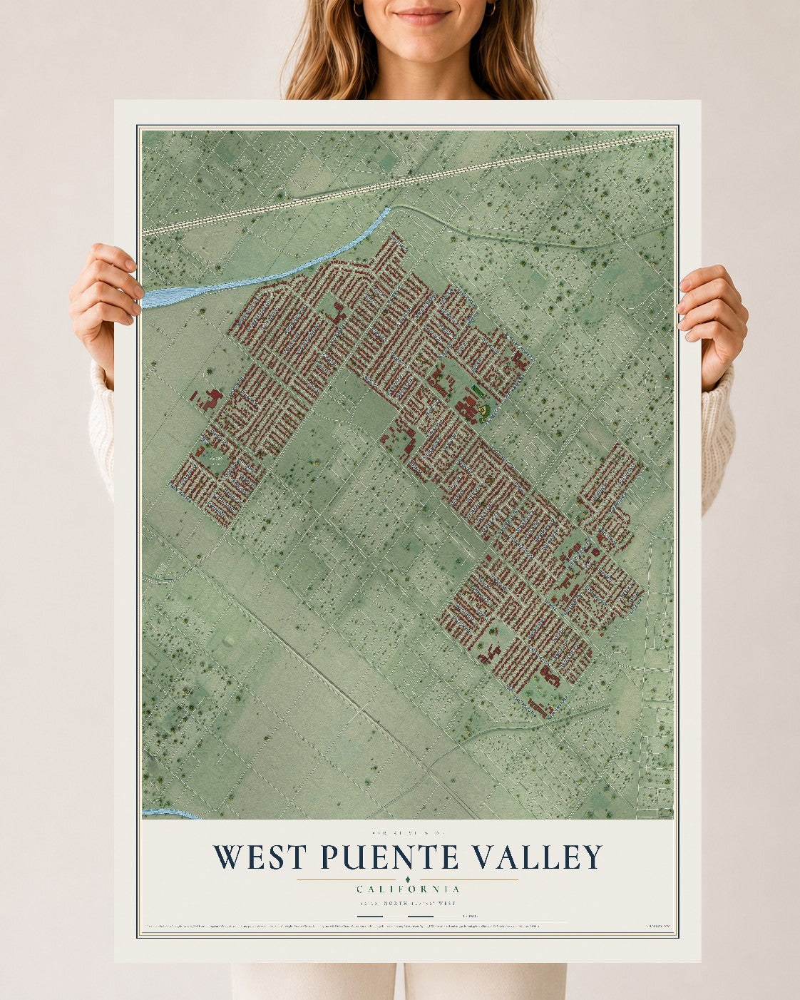 Map of West Puente Valley, California, 24 x 36 inch unframed archival matte print