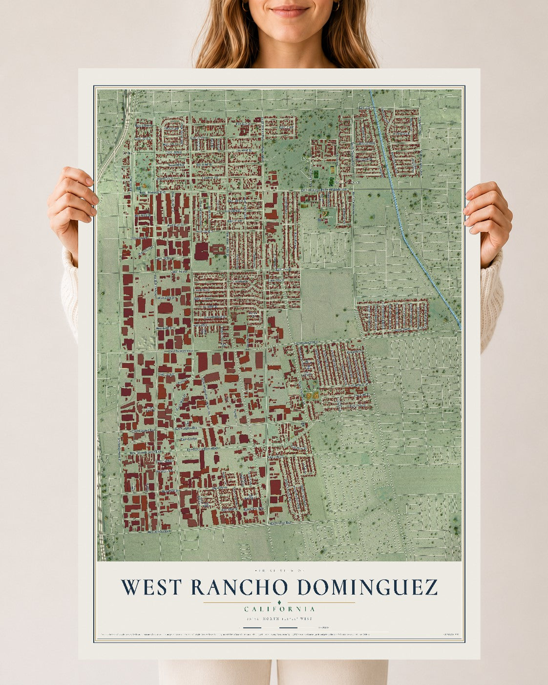 Map of West Rancho Dominguez, California, 24 x 36 inch unframed archival matte print