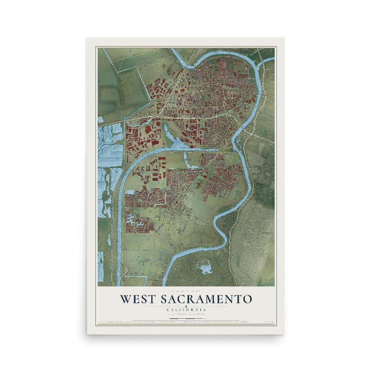 Map of West Sacramento, California, 12 x 18 inch unframed archival matte print