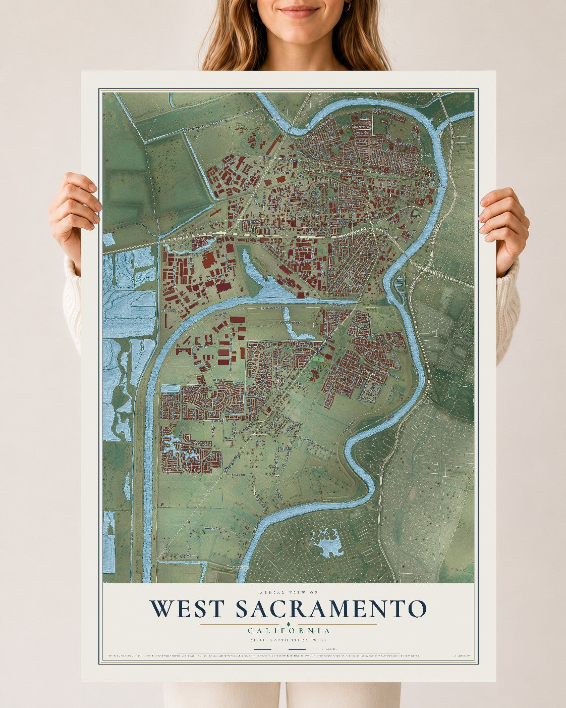 Map of West Sacramento, California, 24 x 36 inch unframed archival matte print