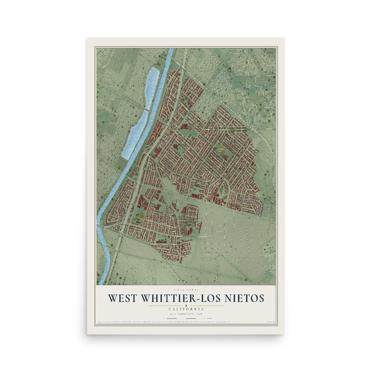 Map of West Whittier-Los Nietos, California, 12 x 18 inch unframed archival matte print