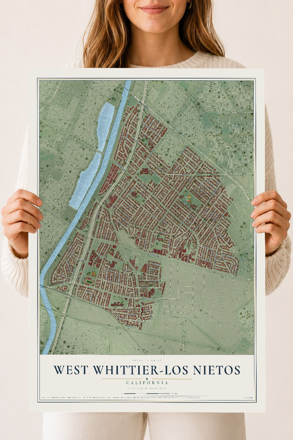Map of West Whittier-Los Nietos, California, 18 x 24 inch unframed archival matte print