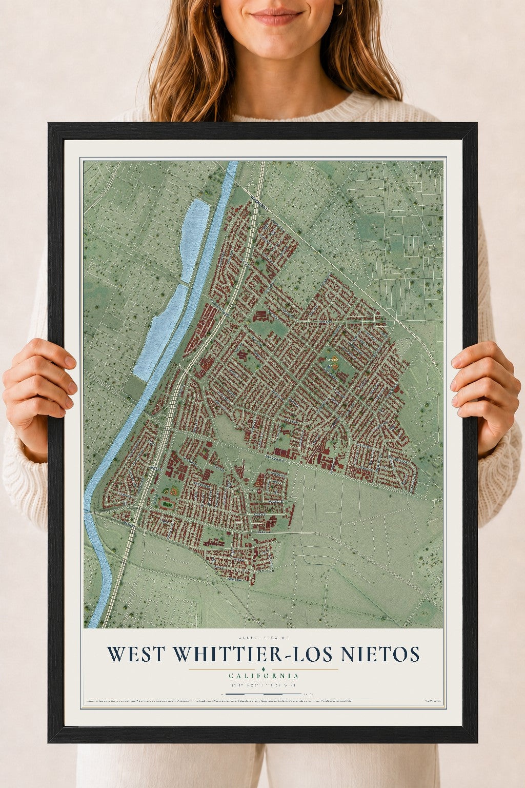 Map of West Whittier-Los Nietos, California, 18 x 24 inch print in a black wood frame