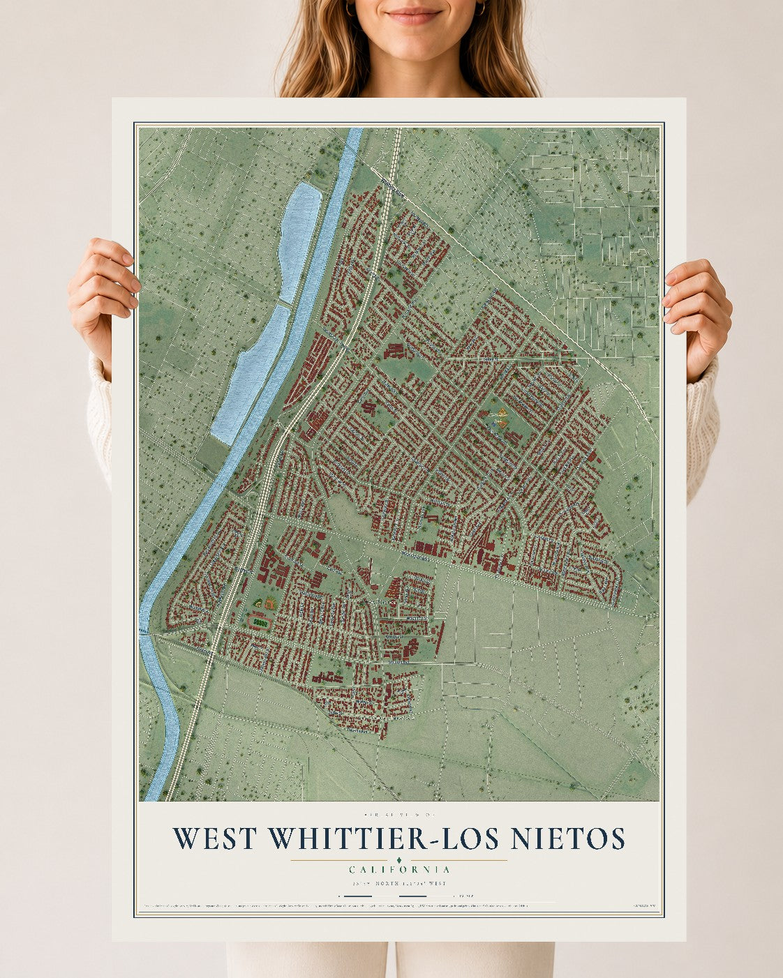 Map of West Whittier-Los Nietos, California, 24 x 36 inch unframed archival matte print