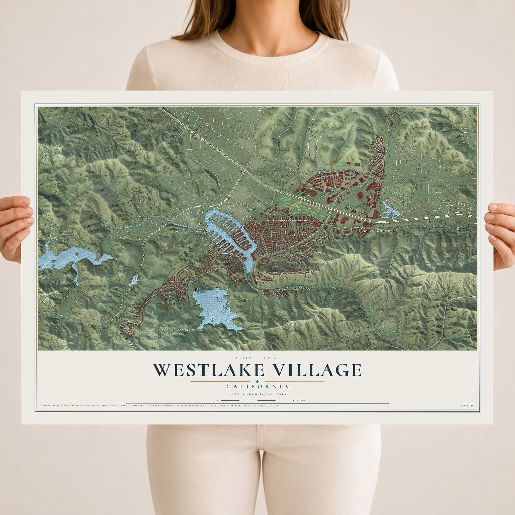 Map of Westlake Village, California, 18 x 24 inch unframed archival matte print