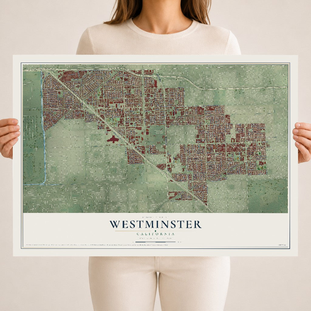 Map of Westminster, California, 18 x 24 inch unframed archival matte print