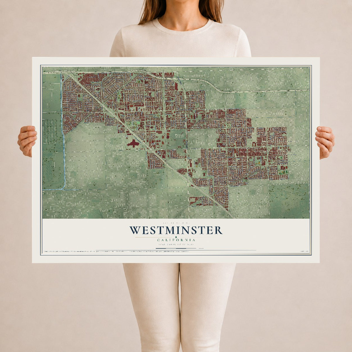Map of Westminster, California, 24 x 36 inch unframed archival matte print