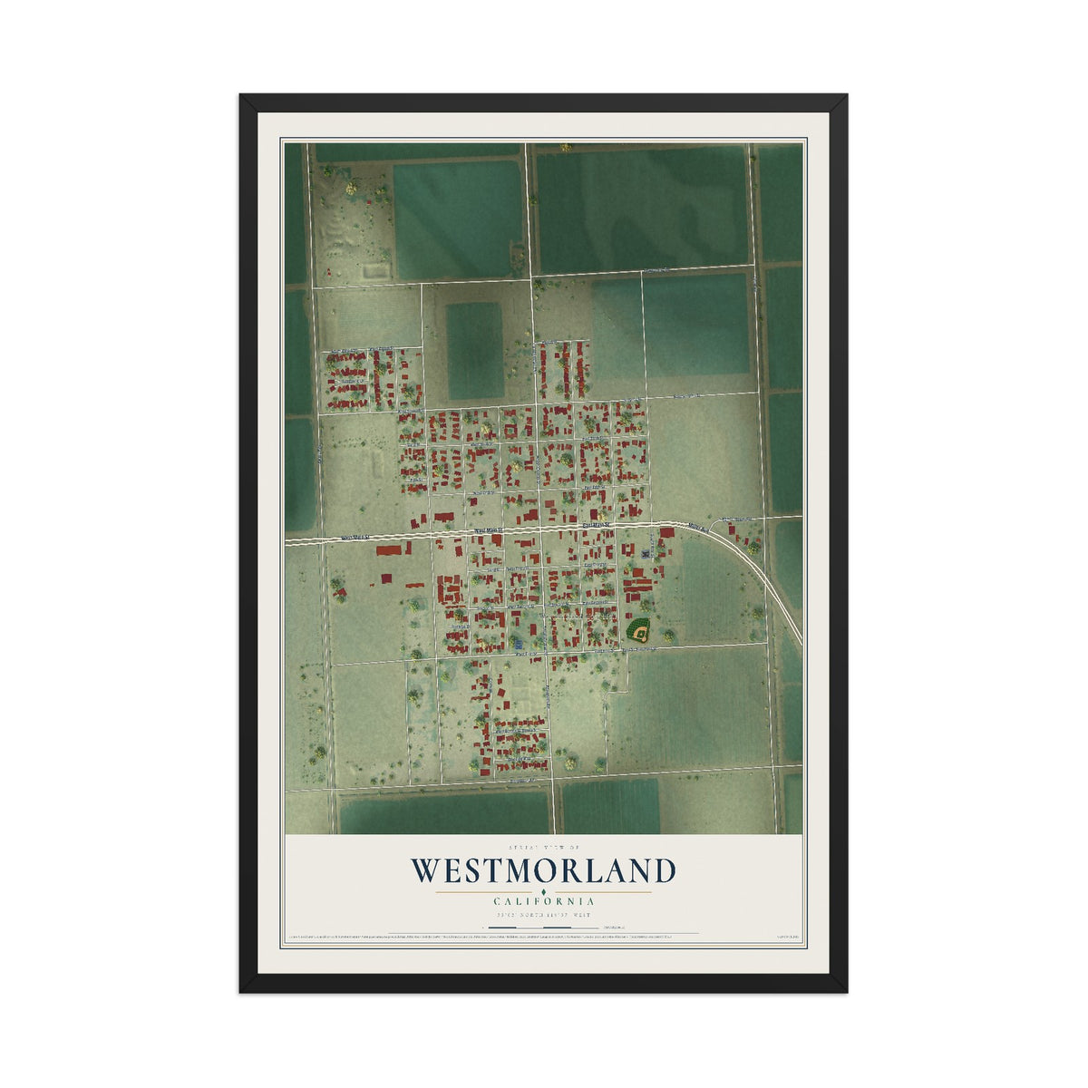 Map of Westmorland, California, 12 x 18 inch print in a black wood frame