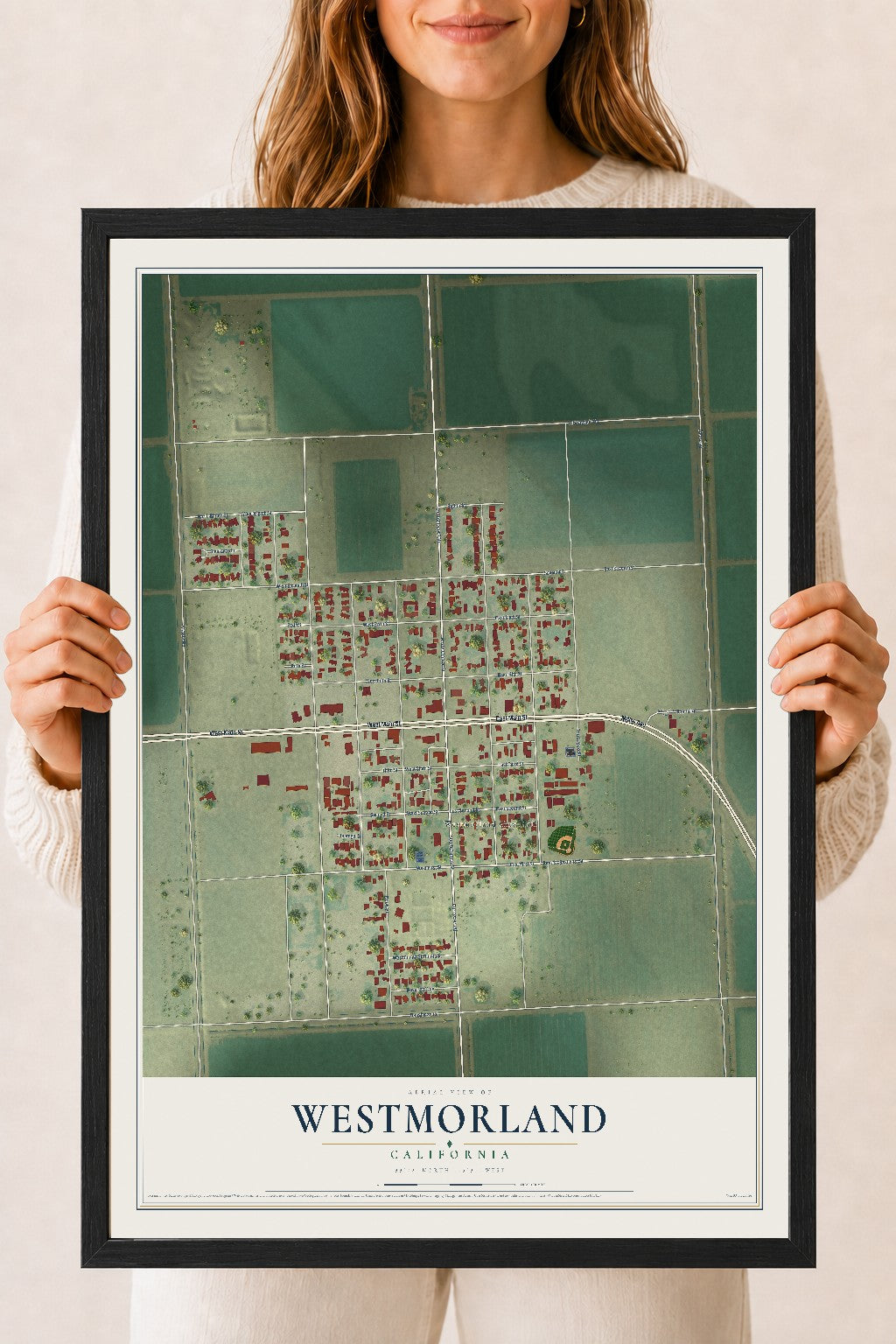 Map of Westmorland, California, 18 x 24 inch print in a black wood frame