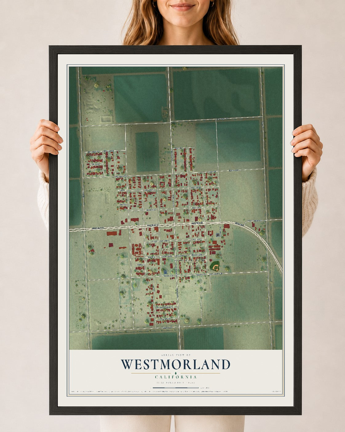 Map of Westmorland, California, 24 x 36 inch print in a black wood frame