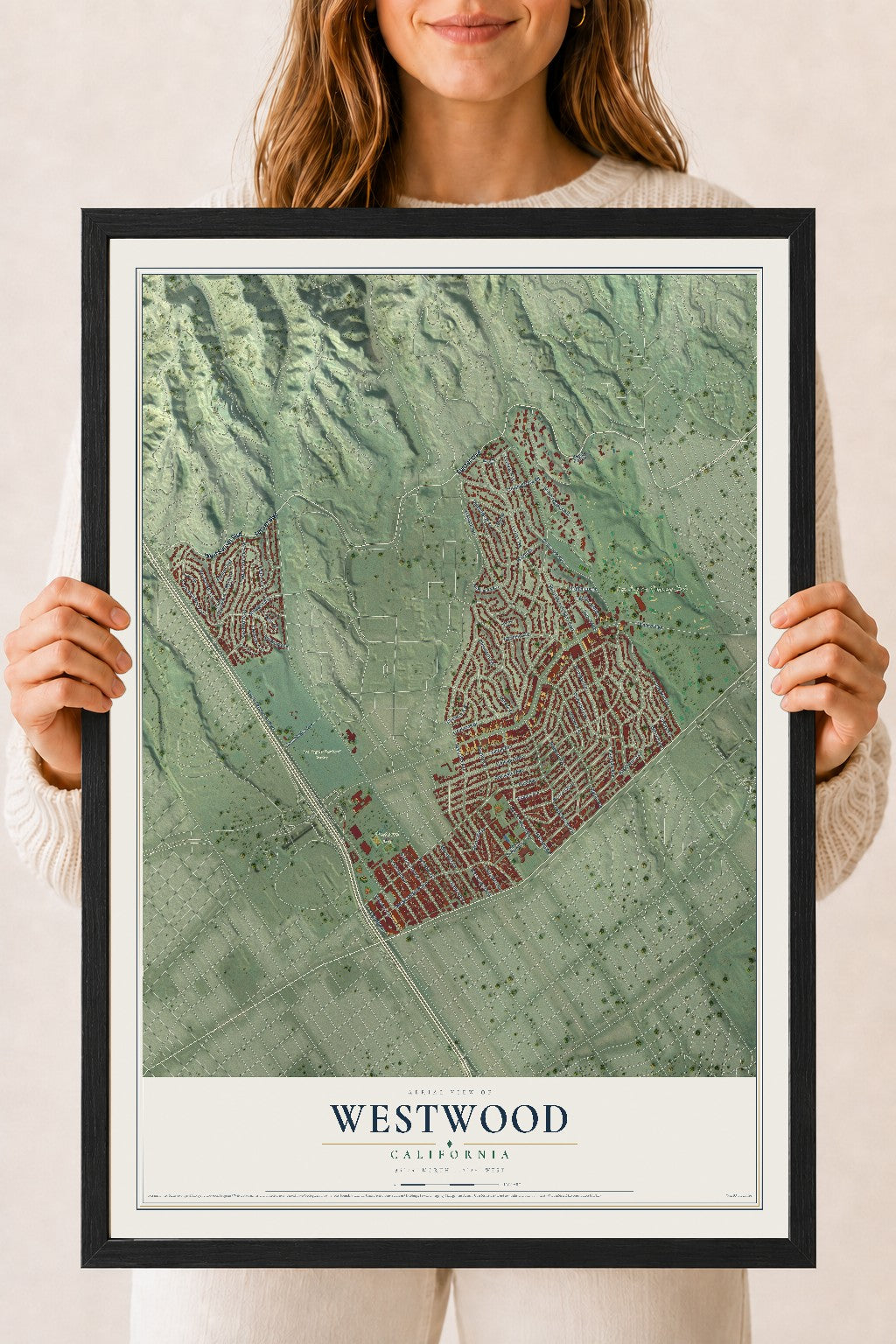 Map of Westwood, California, 18 x 24 inch print in a black wood frame