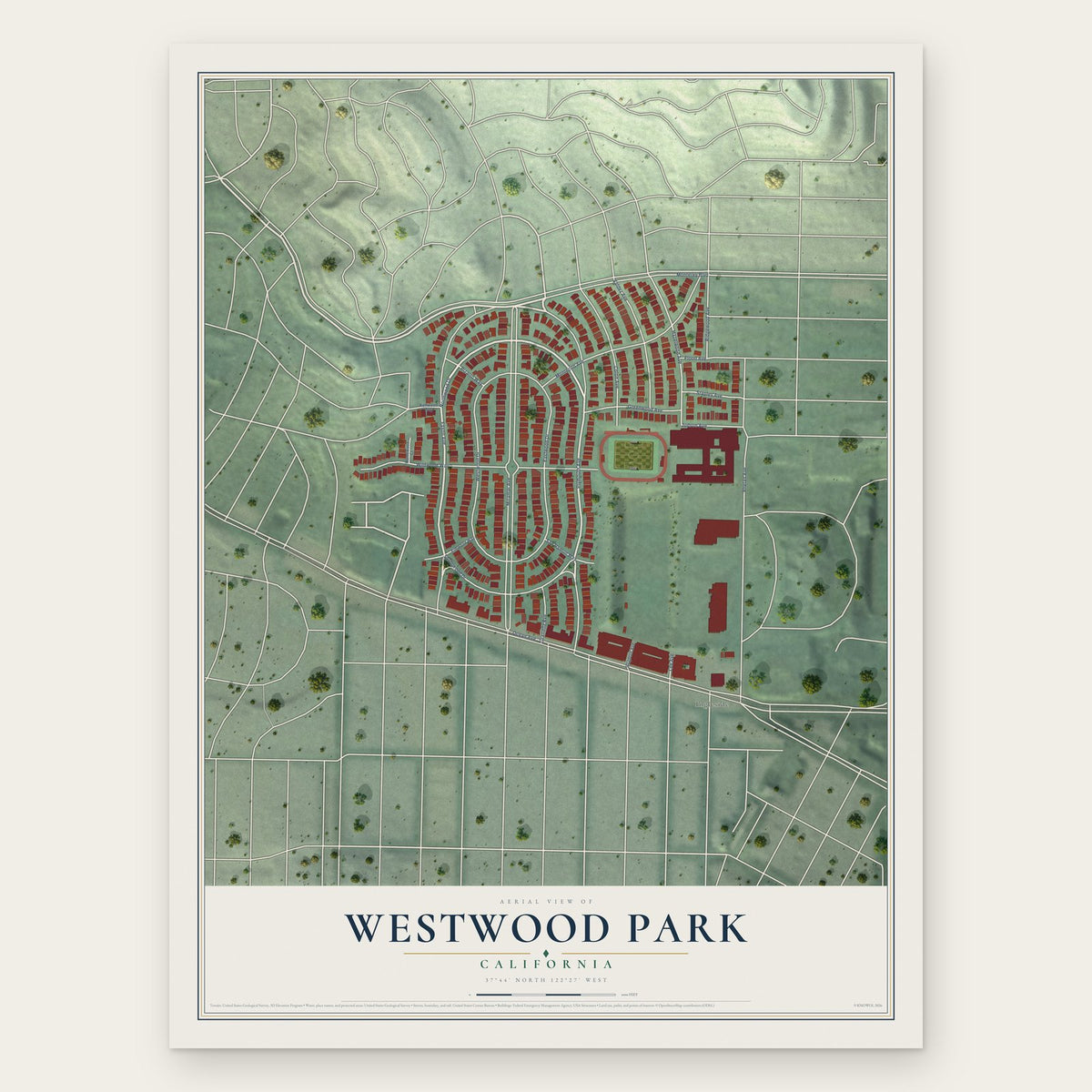Westwood Park, California map print, the full design